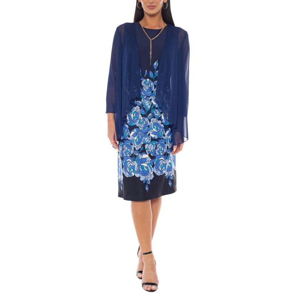 Marina Womens Printed Midi Dress, Blue